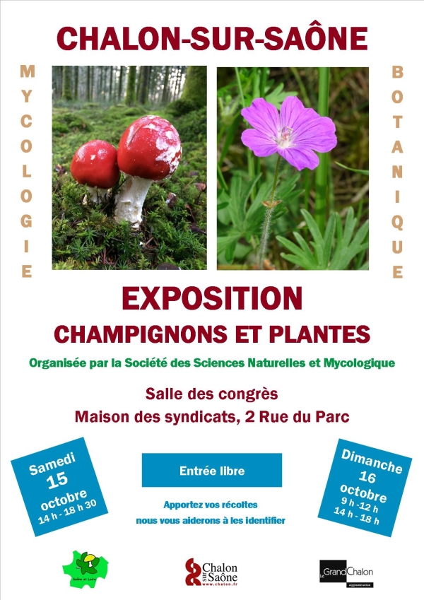 Samedi 15 et dimanche 16 octobre venez découvrir l’exposition  de champignons et de plantes
