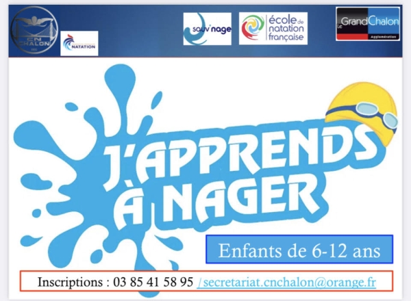 Pendant les vacances de la Toussaint 2022, le Cercle Nautique Chalonnais organise des stages pour vos enfants :   "J'apprends à Nager" (enfants de 6 à 12 ans)