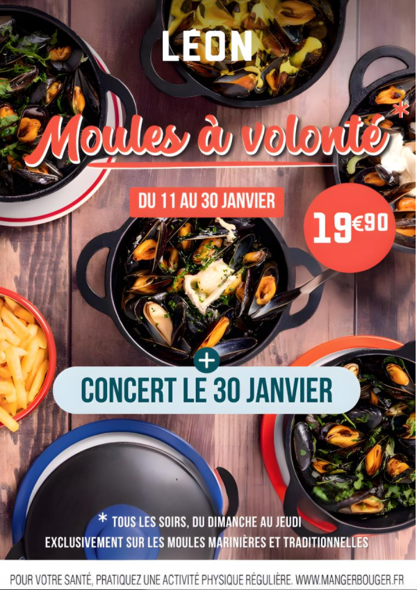 Moules frites à volonté et concert pour bien démarrer l’année chez Léon !