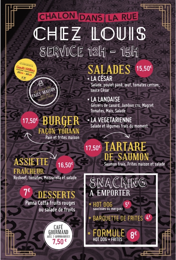Chez Louis, carte spéciale « Chalon dans la rue »