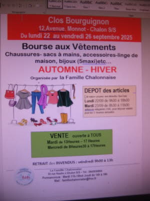 Bourse aux vêtements automne-hiver par La Famille chalonnaise