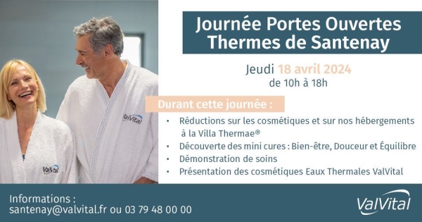 Demain jeudi 18 avril : Journée portes ouvertes aux Thermes de Santenay. 