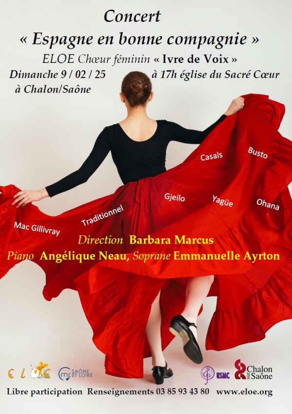 Le chœur féminin "ivre de voix" de l'ensemble ELOE sera en concert le 9 février 2025, à 17h , à l'église du Sacré Coeur à Chalon