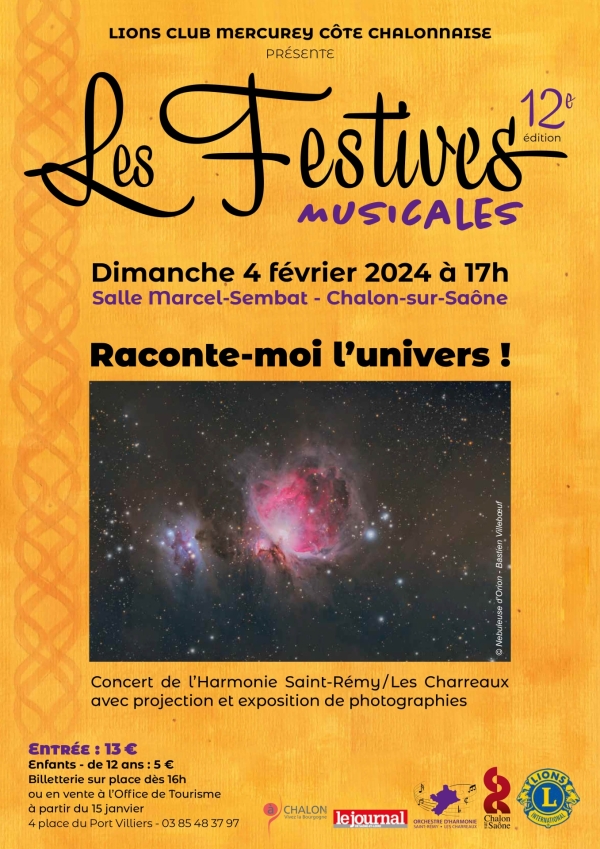 Les FESTIVES MUSICALES, c'est Dimanche 4 février à 17h00 salle Marcel Sembat à Chalon sur Saône