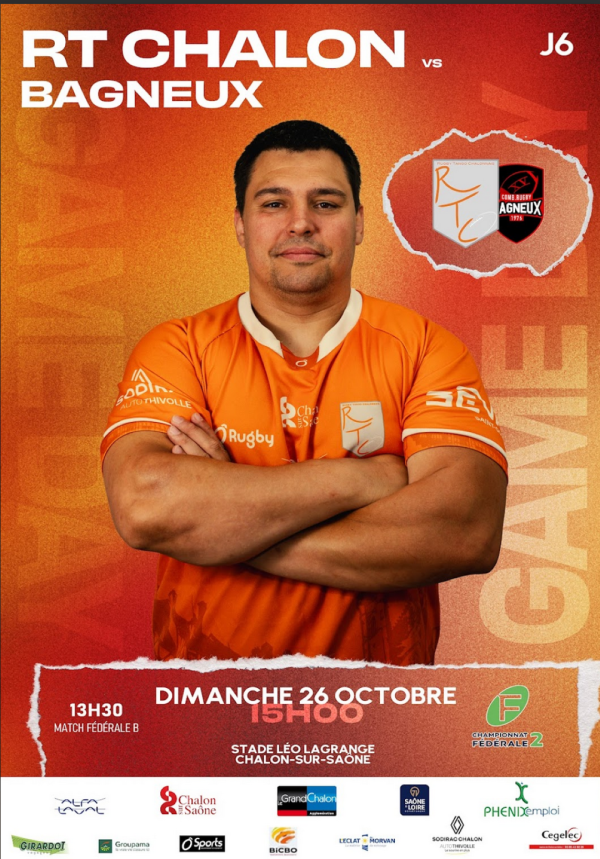 RUGBY : RTC/BAGNEUX  match capital pour la suite du championnat dimanche 26 octobre au stade Léo Lagrange  Chalon /Saône.