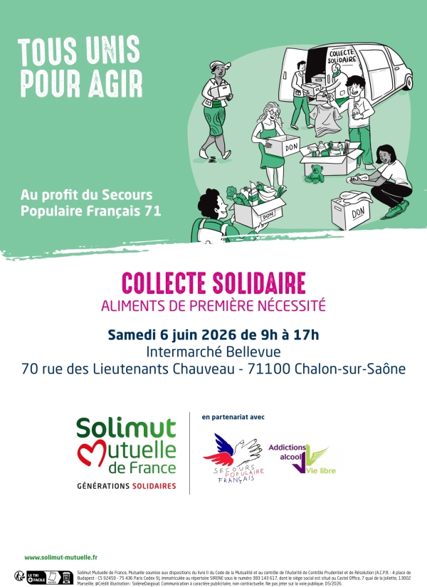Chalon sur Saône - "Tous Unis pour Agir" collecte alimentaire solidaire samedi 6 juin de 9h00 à 17h00 Intermarché Bellevue