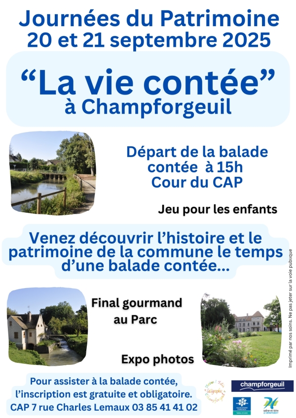 Journée du patrimoine à Champforgeuil :  Venez découvrir l’histoire et le patrimoine de la commune. le temps d'une balade contée.