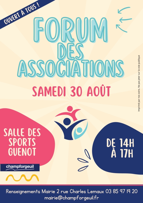 Champforgeuil : Forum des associations samedi 30 août 2025 salle des sports Guénot de 14h00 à 17h00