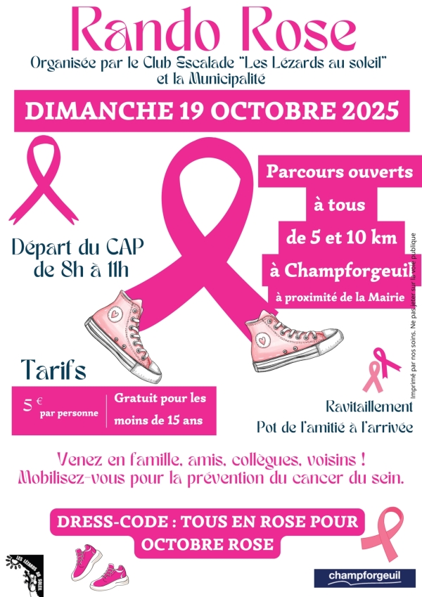  "Les Lézards au soleil" et la Municipalité de Champforgeuil organisent une Rando Rose dimanche 19 octobre à partir de 8h00