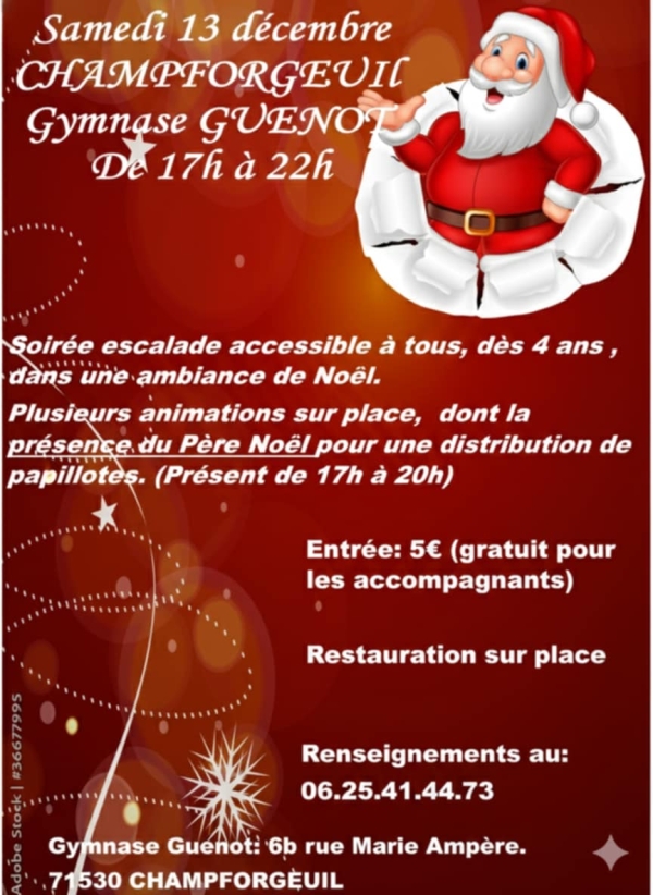 Ambiance Noël pour la "soirée escalade" organisée par "Les Lézards au Soleil" de Champforgeuil. samedi 13 décembre.