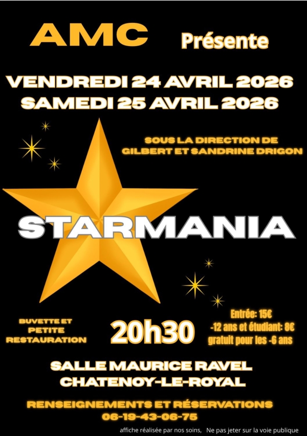 "STARMANIA" c'est vendredi 24 avril et samedi 25 avril à 20h30 salle des fêtes Maurice Ravel à Châtenoy le Royal.