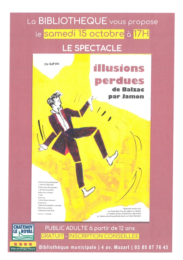 Illusions perdues de Balzac : un spectacle à la bibliothèque de Châtenoy le Royal samedi 15 octobre à 17h00.