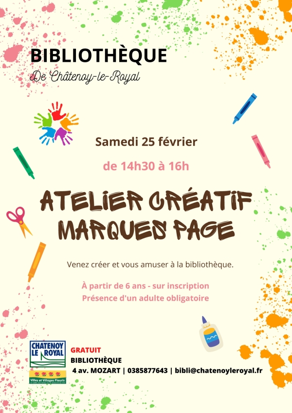  La bibliothèque de Châtenoy le Royal organise un atelier créatif samedi 25 février 2023 à 14h30 