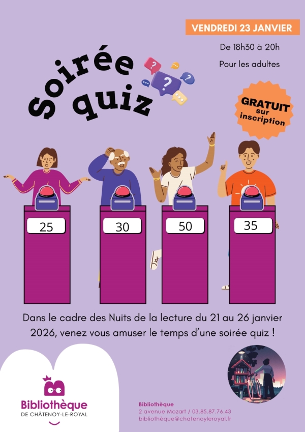 Bibliothèque Châtenoy le Royal : soirée quiz vendredi 23 janvier à 18h30