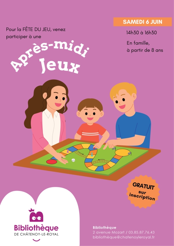 Châtenoy le Royal - Après-midi jeux à la bibliothèque samedi 6 juin de 14h30 à 16h30.