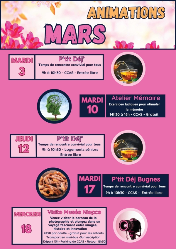 CCAS Châtenoy le Royal - Les temps de rencontre convivial pour tous - animations du mois de mars.