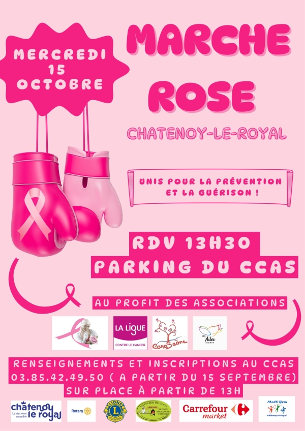 La marche rose à Châtenoy le Royal , c'est mercredi 15 octobre 13h30 place du CCAS