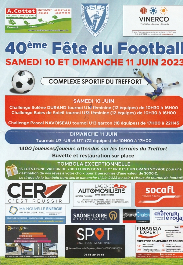L'ASCR Châtenoy le Royal organise sa 40ème fête du football samedi 10 et dimanche 11 juin au complexe sportif du Treffort