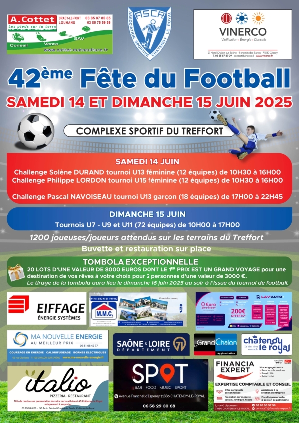 42ème Fête du Football au complexe sportif du Treffort à Châtenoy le Royal les samedi 14 et dimanche 15 juin 2025.