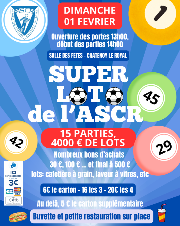 Super loto de l'ASCR Foot de Châtenoy le Royal dimanche 1er février