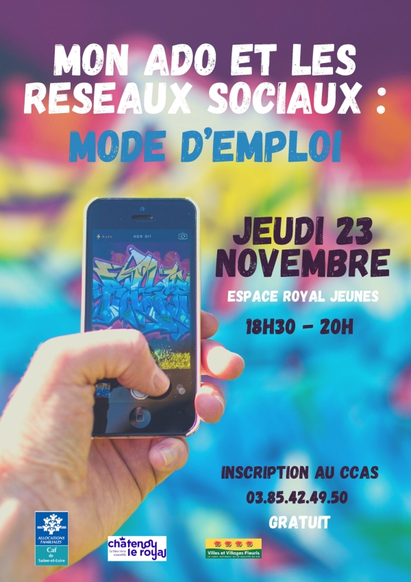 ANNULATION de la Soirée/débat « mon ado et les réseaux sociaux : mode d’emploi » organisée par le CCAS de Châtenoy le Royal prévue le jeudi 23 novembre à 18h30 à l'ERJ.