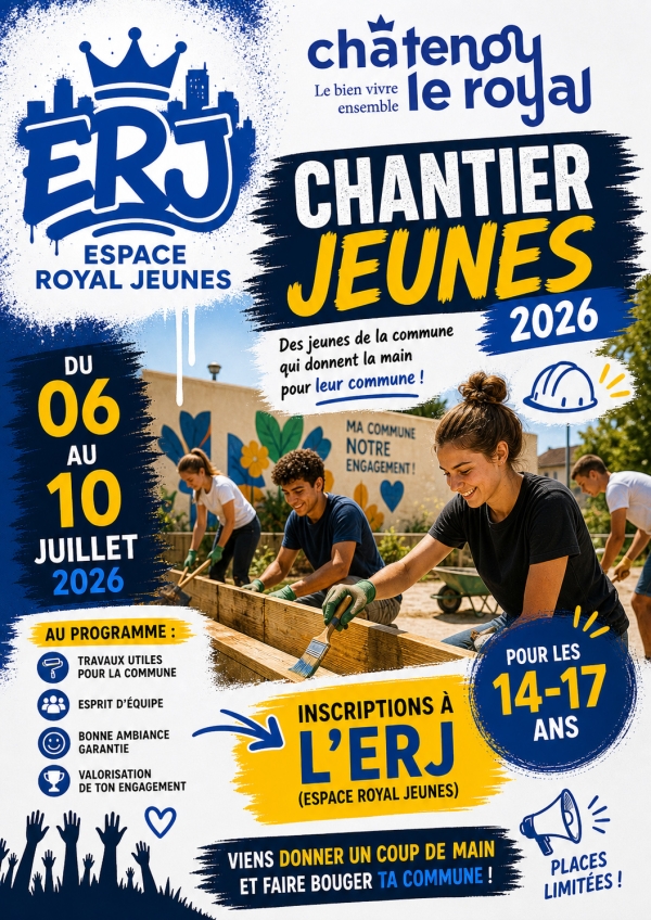 "Viens donner un coup de main et faire bouger ta commune !" le chantier jeune de l'ERJ du 06 au 10 juillet à Châtenoy le Royal.
