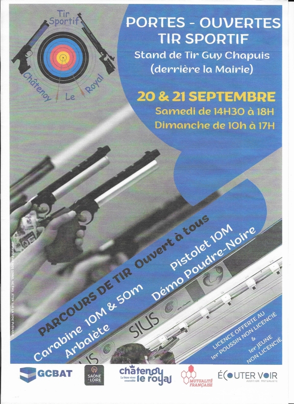 Châtenoy le Royal : Le tir sportif vous passionne, venez tester vos aptitudes aux journées portes ouvertes au stand de Tir de  Châtenoy le Royal les 20 et 21 septembre.