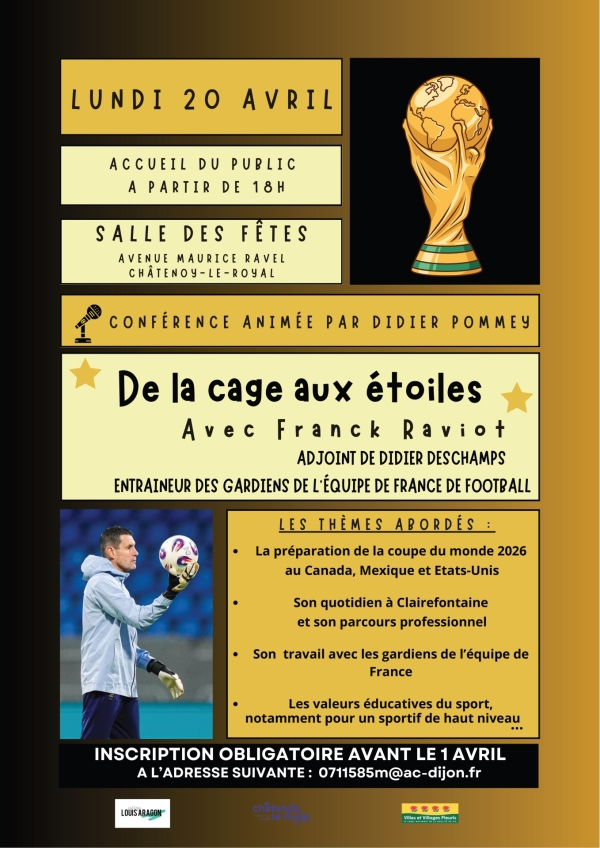 Châtenoy Le Royal : Une conférence exceptionnelle avec Franck Raviot le 20 Avril salle des fêtes Maurice Ravel.
