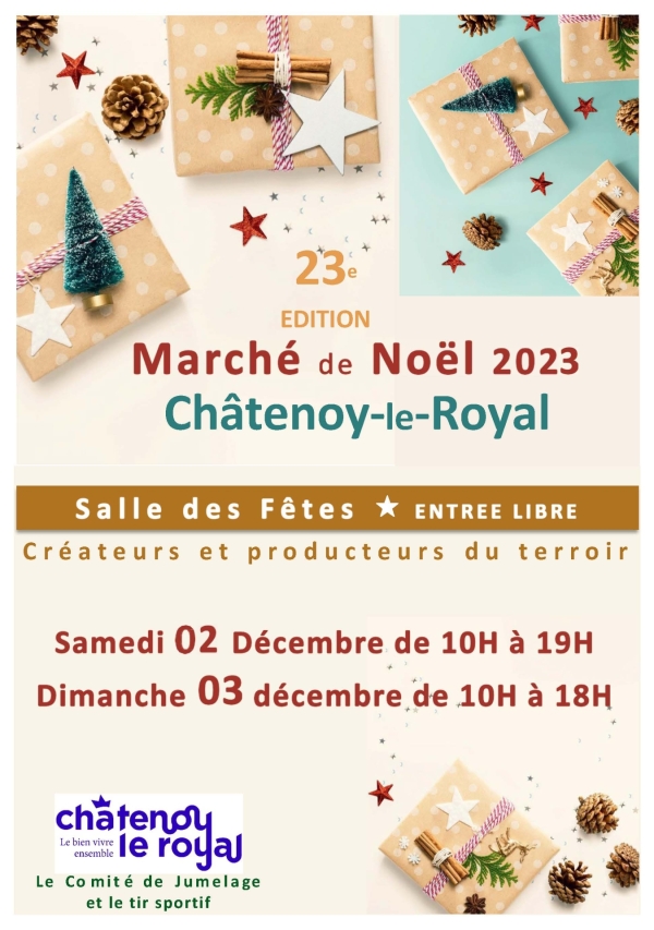 Marché de Noël, organisé par le Comité de Jumelage et le tir sportif, les 2 et 3 décembre à la salle des fêtes de Châtenoy le Royal.