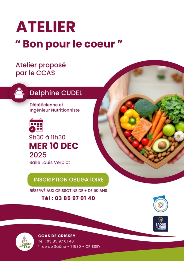 Crissey : Atelier “ Bon pour le cœur ” proposé par le CCAS mercredi 10 décembre