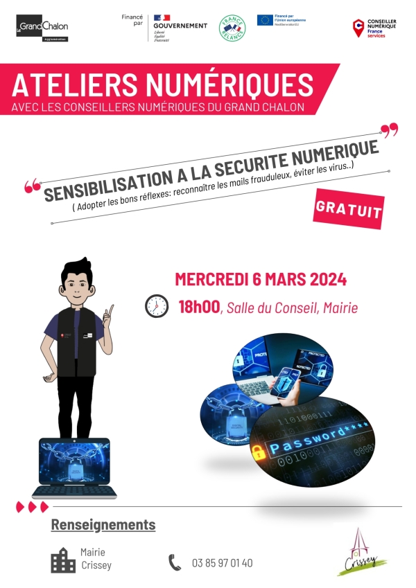 CRISSEY : Sensibilisation à la sécurité du numérique, adopter les bons réflexes  mercredi 6 mars à 18h00 salle du conseil, mairie.