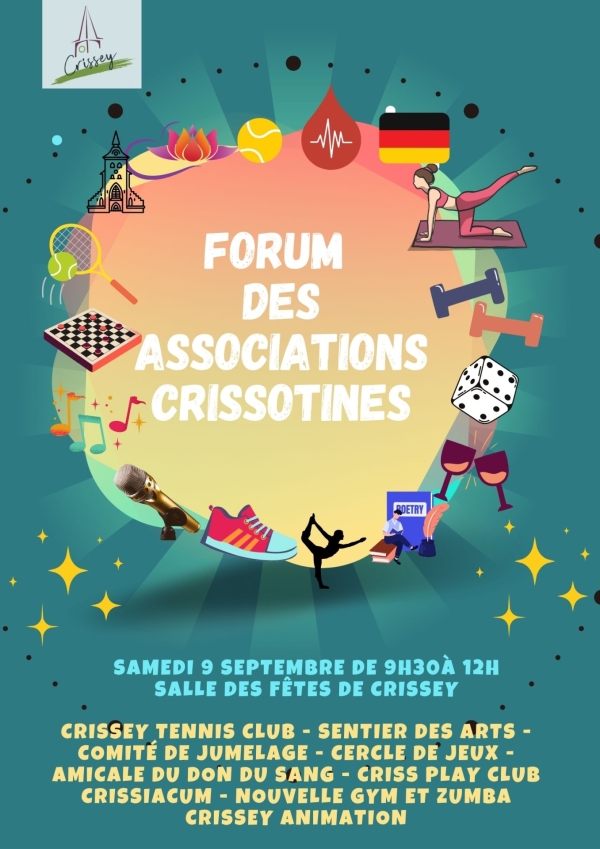Crissey organise le samedi  9 septembre de 9h30 à 12h00 le forum des associations crissotines.