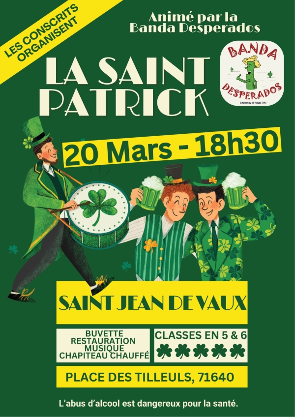 Saint Jean de Vaux : Les conscrits organisent la Saint Patrick le 20 mars à 18h30 .