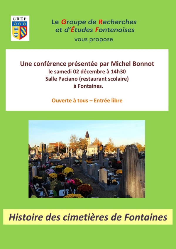 Conférence sur l'histoire des cimetières de Fontaines par Michel Bonnot du GREF samedi 2 décembre salle Paciano