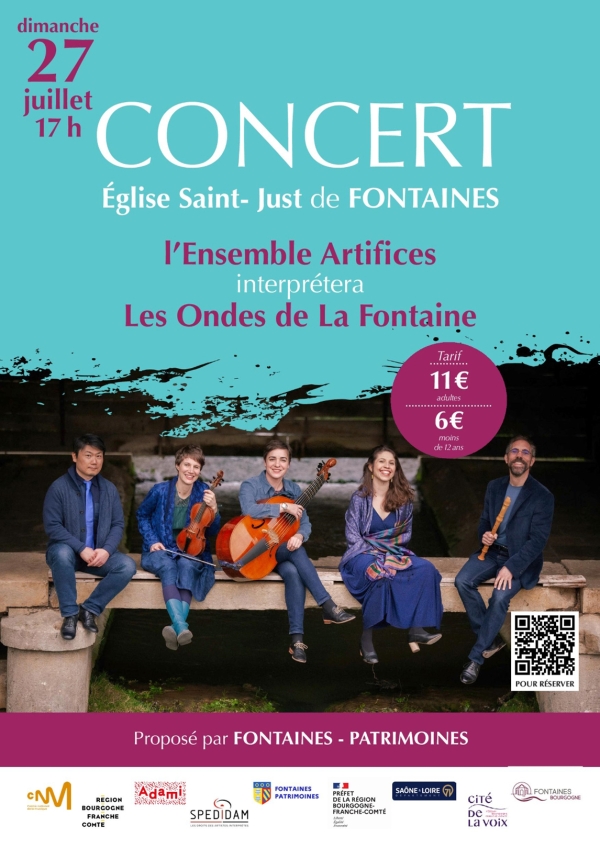 Fontaines : Dimanche 27 juillet 2025, à 17h00, "Fontaines Patrimoines" reçoit l'Ensemble Artifices en l'église Saint-Just. 