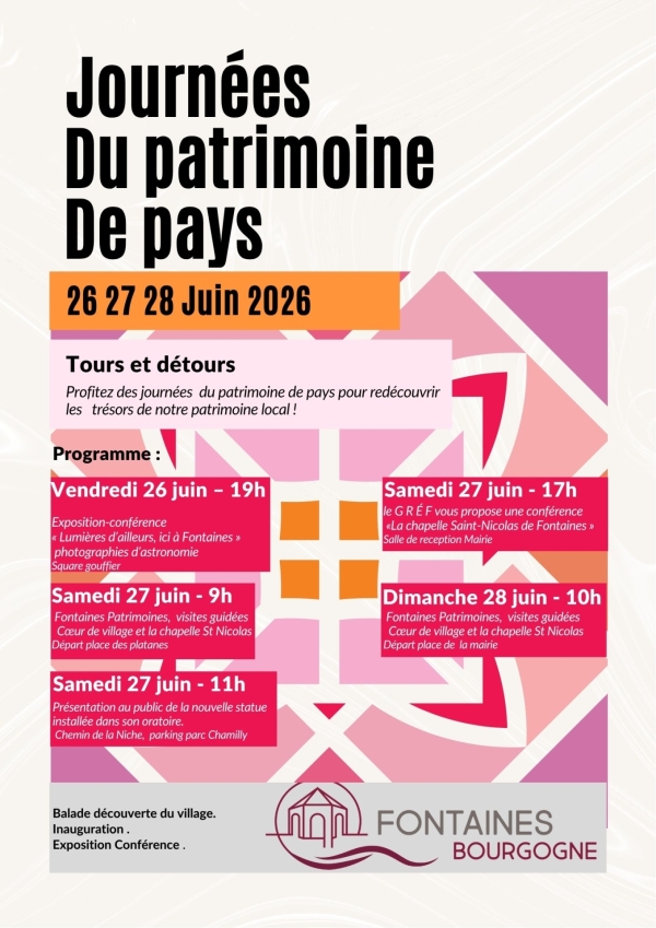 Fontaines - Journées du patrimoine de pays les 26 - 27 et 28 juin