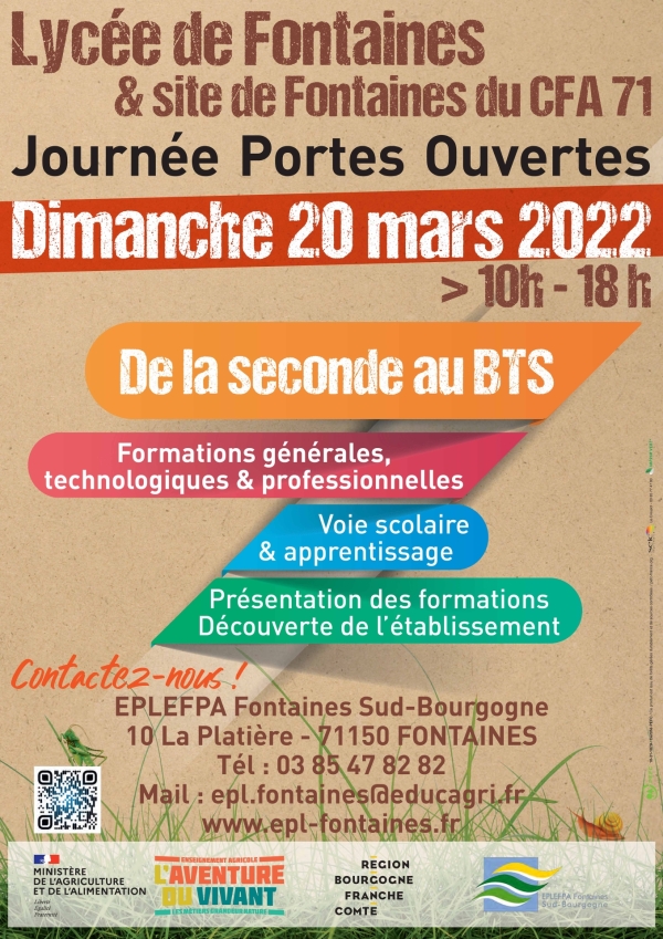 Journée portes ouvertes au Lycée de Fontaines dimanche 20 mars 2022 de 10h00 à 18h00.