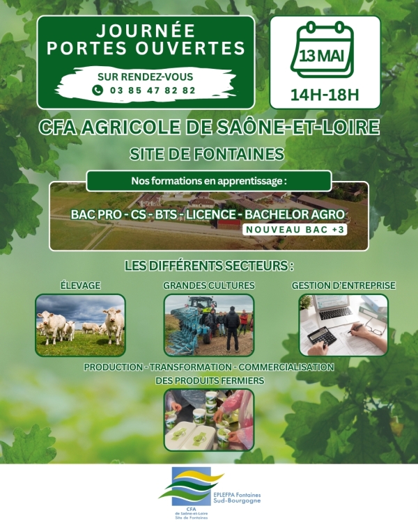 Fontaines - Le CFAA 71 – Site de Fontaines vous ouvre ses portes sur rendez-vous, le mercredi 13 mai, de 14h à 18h