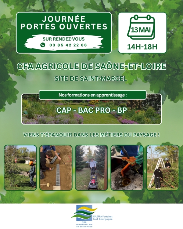 Saint Marcel - Le CFAA71- Site de Saint-Marcel vous ouvre ses portes sur rendez-vous, le mercredi 13 mai, de 14h à 18h,