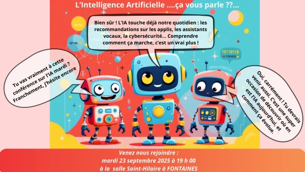 Fontaines : Conférence sur l'IA salle Saint Hilaire mardi 23 septembre à 19h00