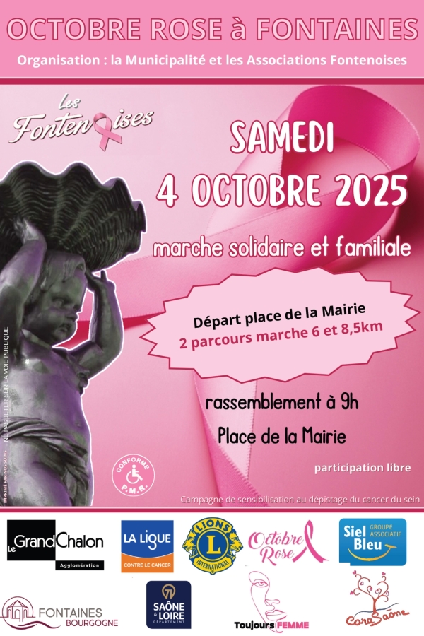 Octobre Rose à Fontaines, c'est samedi 4 octobre, rassemblement place de la mairie à partir de 9h00.