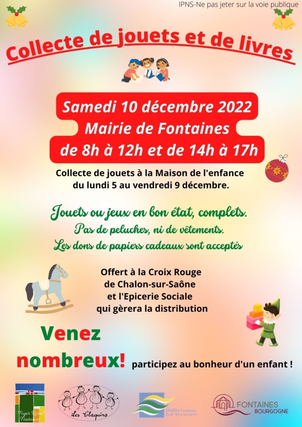 Samedi 10 décembre la mairie de Fontaines fait une grande collecte de jouets et de livres