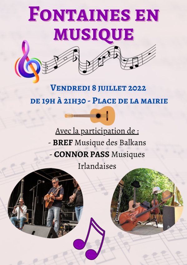 Fontaines en musique : c'est vendredi 8 juillet place de la mairie de 19h00 à 21h30