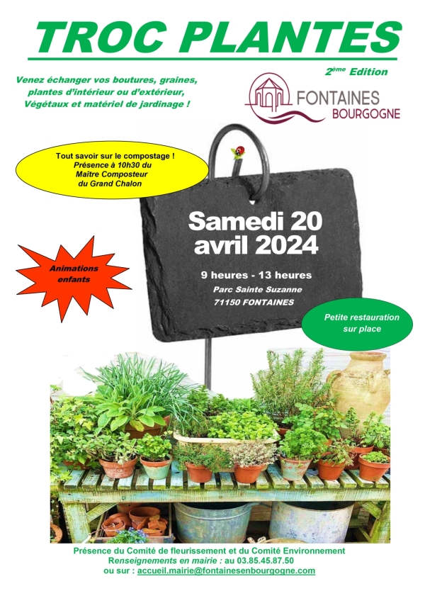 2ème édition du Troc plantes à Fontaines le 20 avril de 9h00 à 13h00 parc Ste Suzanne