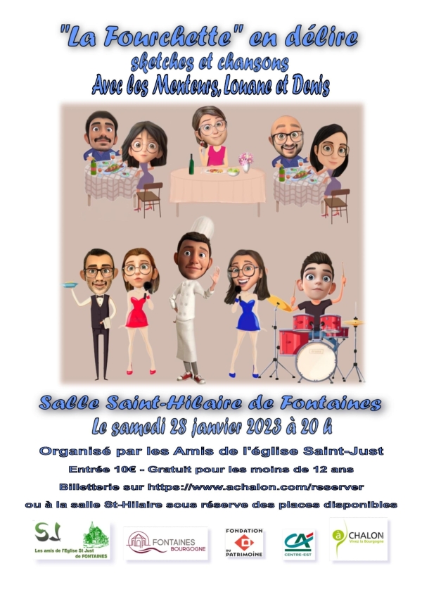 « La fourchette en délire » pièce de théâtre Samedi 28 janvier à 20h00 Salle Saint-Hilaire à Fontaines