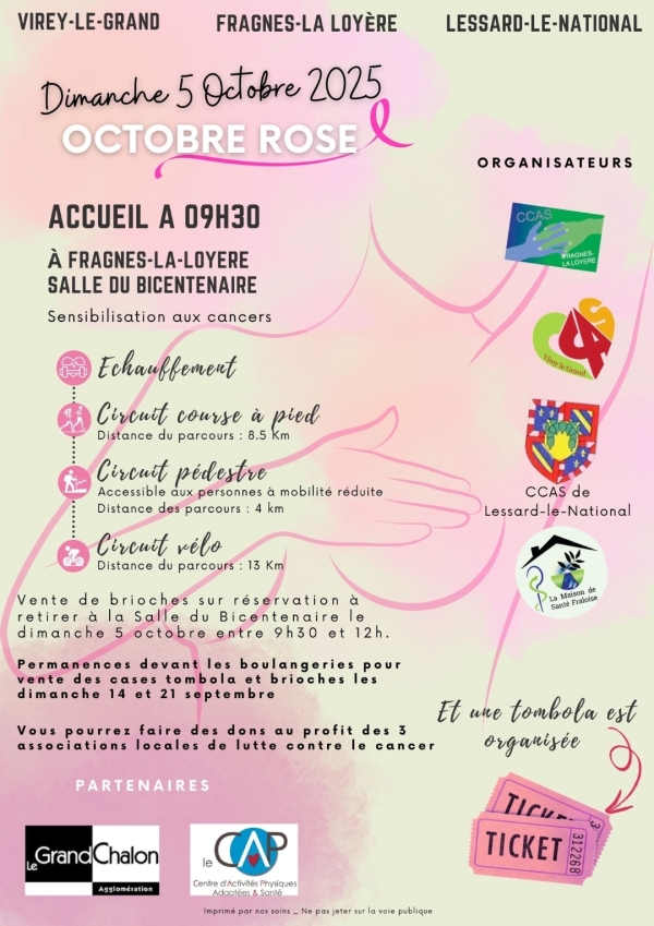 Octobre Rose, c'est dimanche 5 octobre à Fragnes La Loyère salle du Bicentenaire à partir de 9h30