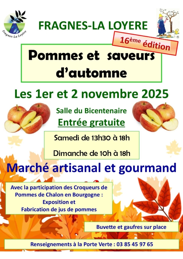 Fragnes La Loyère : 16ème édition de la "Pomme et les Saveurs d'Automne" c'est aussi le 2 novembre 2025 salle du Bicentenaire.