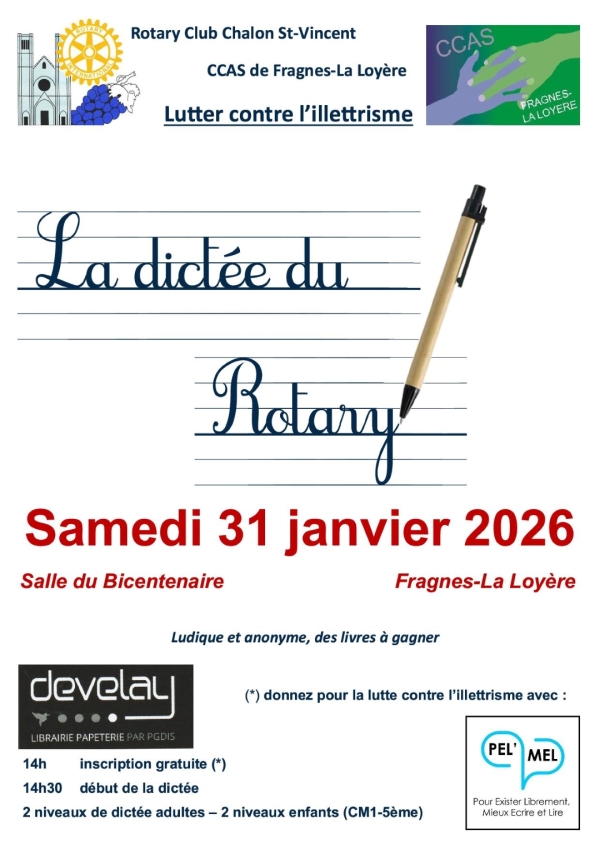 La Dictée du Rotary aura lieu samedi 31 janvier salle du Bicentenaire à Fragnes-La Loyère