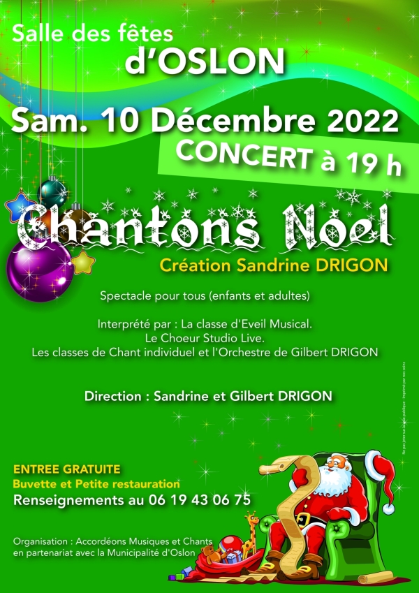 "CHANTONS NOËL", concert samedi 10 décembre à 19h00 à Oslon.