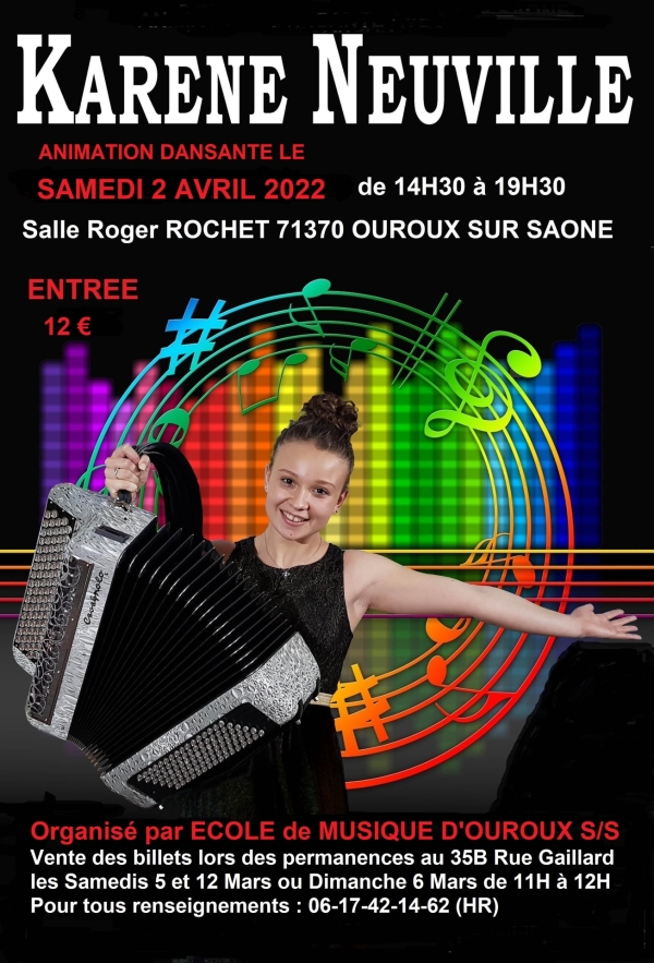 Ça va guincher samedi 2 Avril de 14h30 à 19h30 à la salle Roger Rochet d’Ouroux sur Saône avec Karène Neuville.
